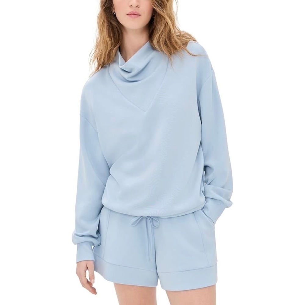 Varley Betsy Cowl-Neck Sweatshirt Pullover Cashmere Blue DoubleSoft Sz L